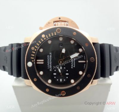 Panerai Submersible Rubber Strap PAM684 Copy Watch Rose Gold Black Bezel 47mm